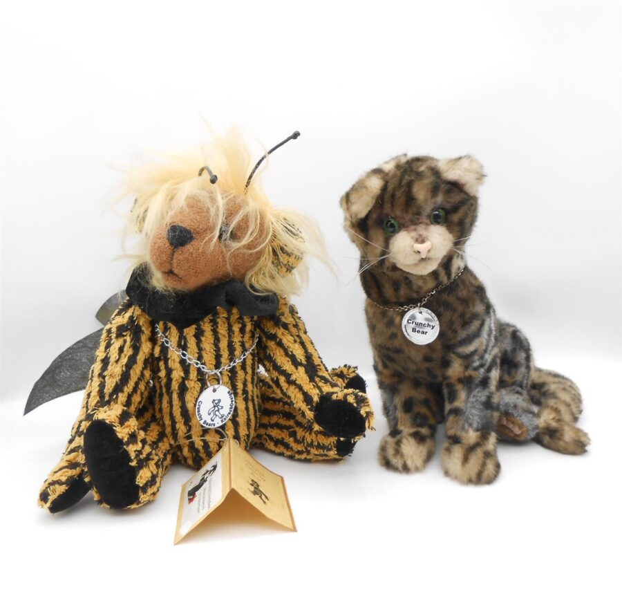 2 Künstler Stofftiere Crunchy Bear 22 cm Vintage Flotte Biene - Katze Rarität