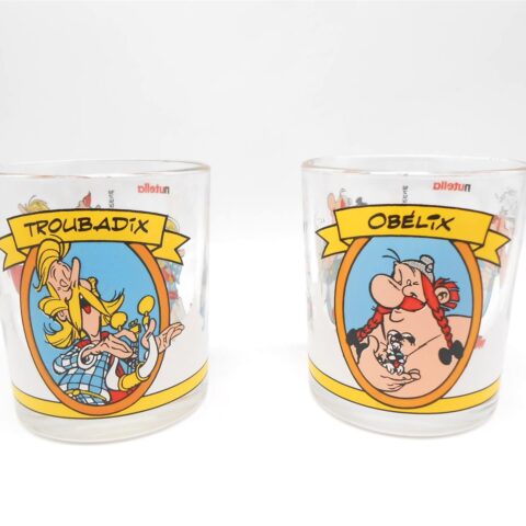 2 Nutella Retro Gläser Obelix & Troubadix Vintage Glas 2001