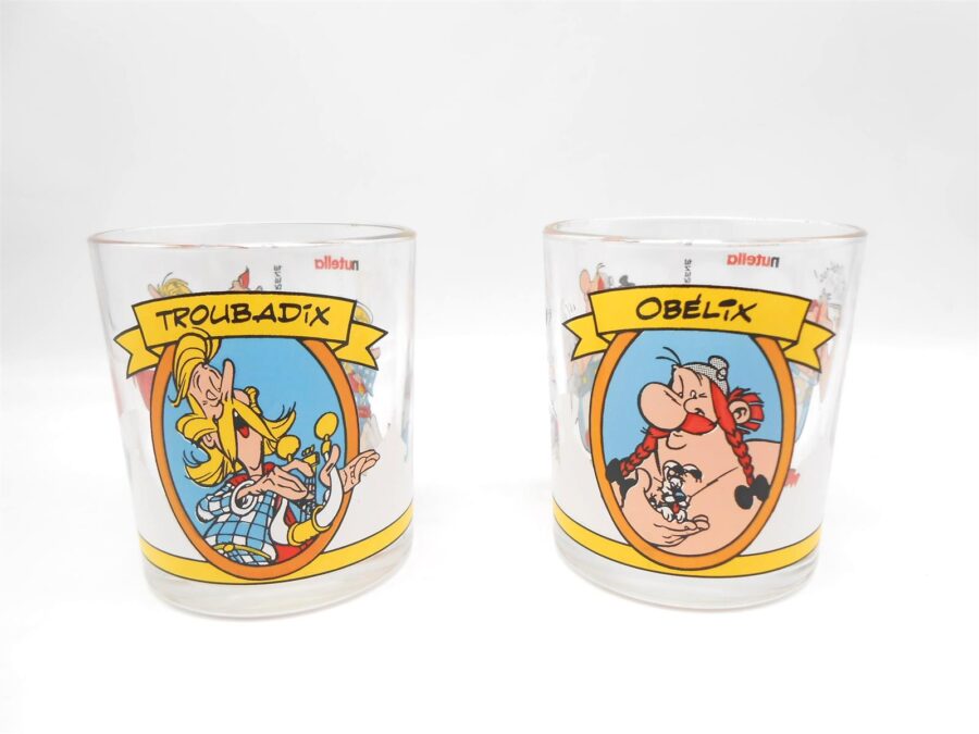 2 Nutella Retro Gläser Obelix & Troubadix Vintage Glas 2001