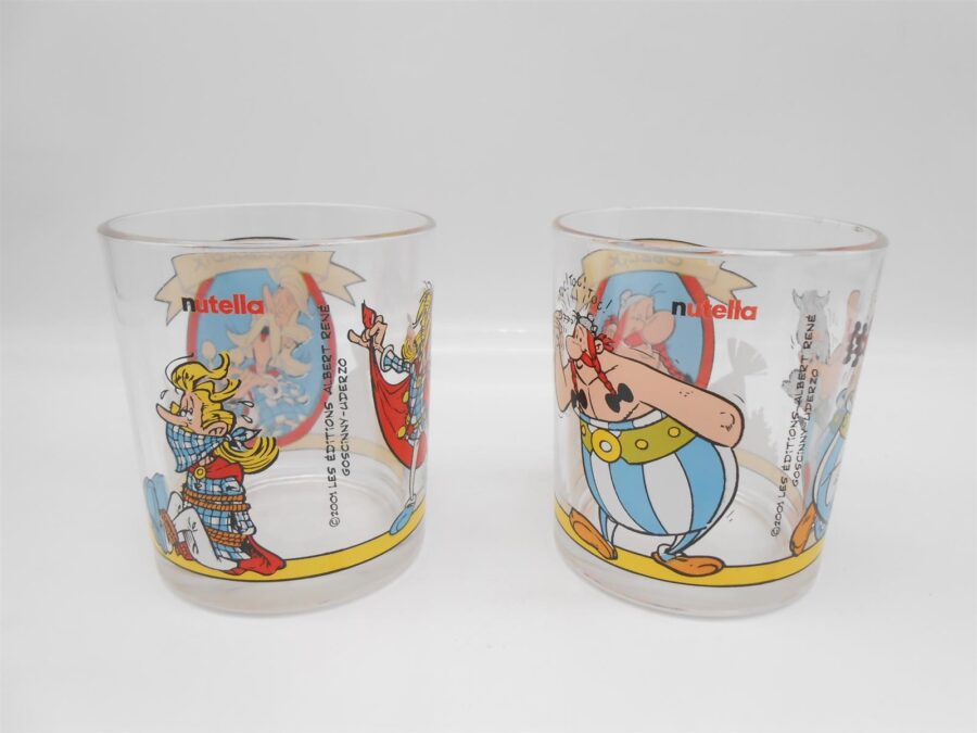 2 Nutella Retro Gläser Obelix & Troubadix Vintage Glas 2001