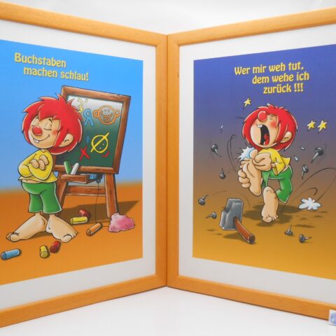 2 Pumuckl Bilder im Rahmen Vintage Retro 90er Jahre 30x40cm Rarität