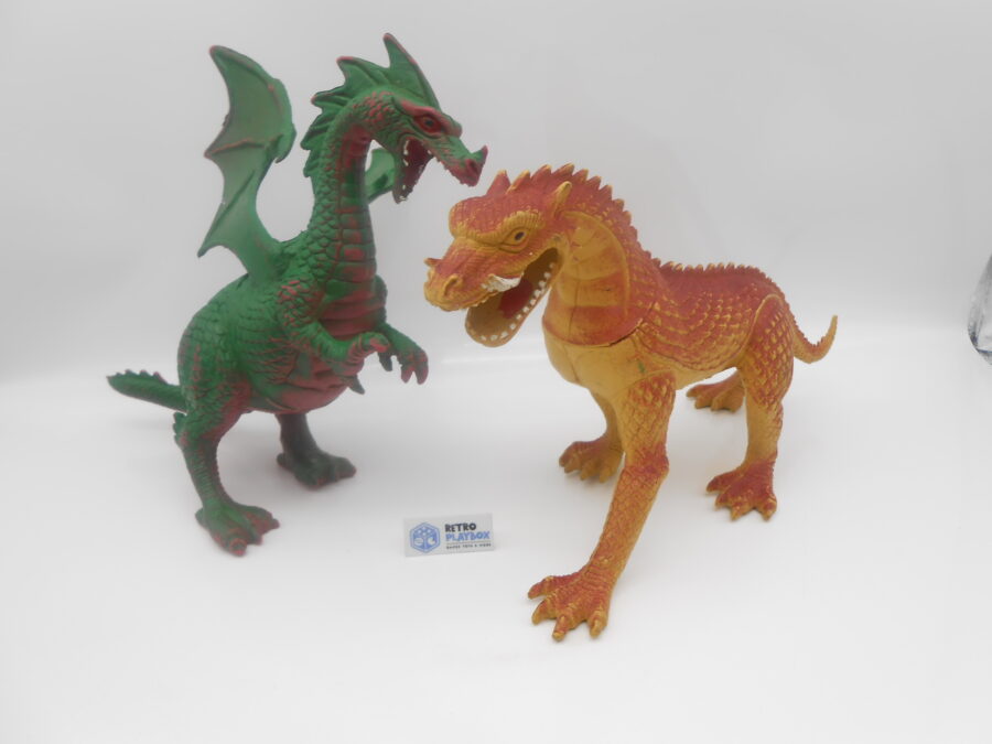2 Vintage Drachen Figuren 1984 Spielzeug Dinosaurier Chitech Industries
