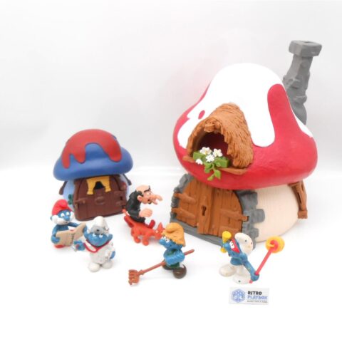 2x Schlumpf Haus & 5 Schlümpfe von Schleich 78 Rot Blau Vintage Retro