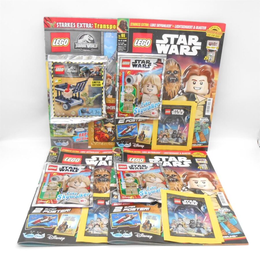 4x LEGO Hefte Star Wars & Jurassic World Luke Skywalker Minifigur
