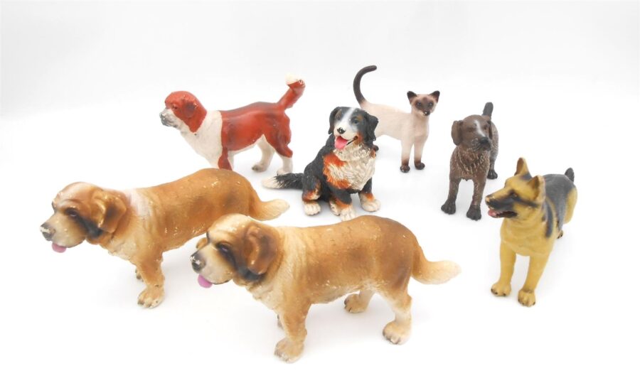 7 Schleich Hunde & Katze Vintage Figuren Bernhardiner Drathaar & mehr