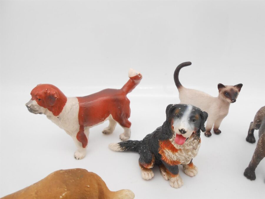 7 Schleich Hunde & Katze Vintage Figuren Bernhardiner Drathaar & mehr