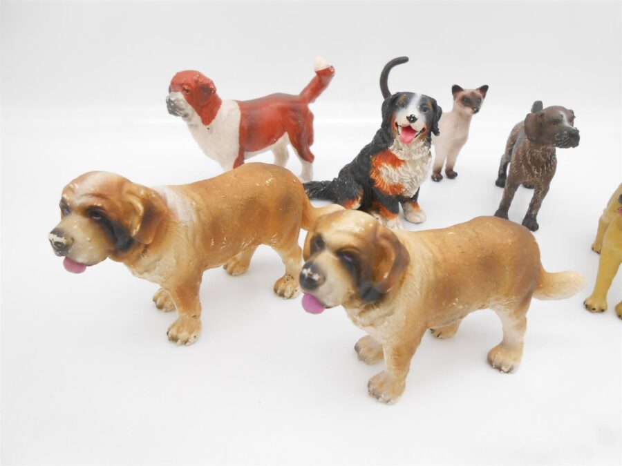 7 Schleich Hunde & Katze Vintage Figuren Bernhardiner Drathaar & mehr