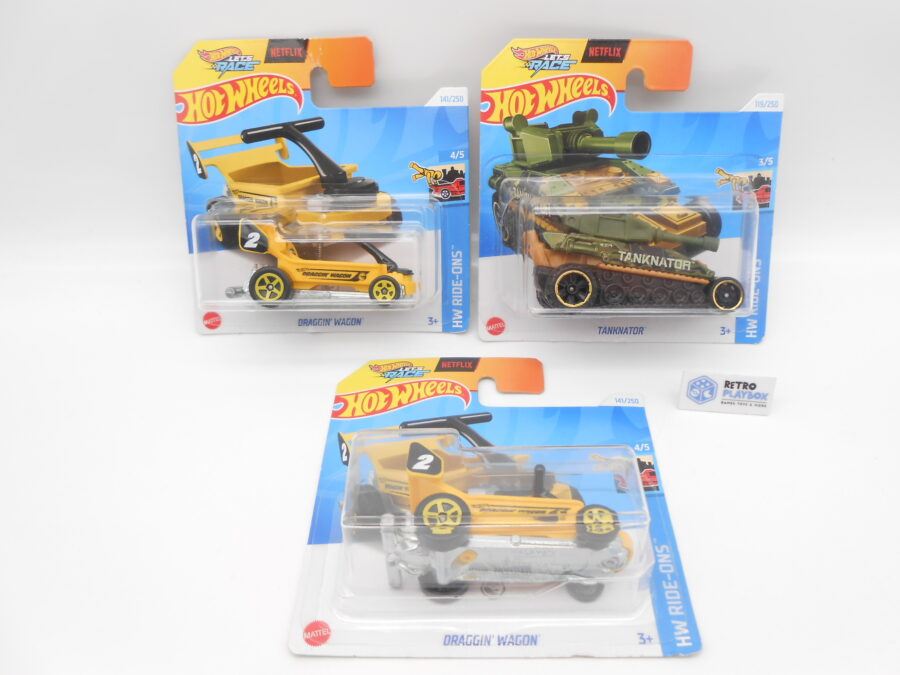 Hot Wheels HW RIDE-ONS 2x Draggin Wagon & TANKNATOR Mattel
