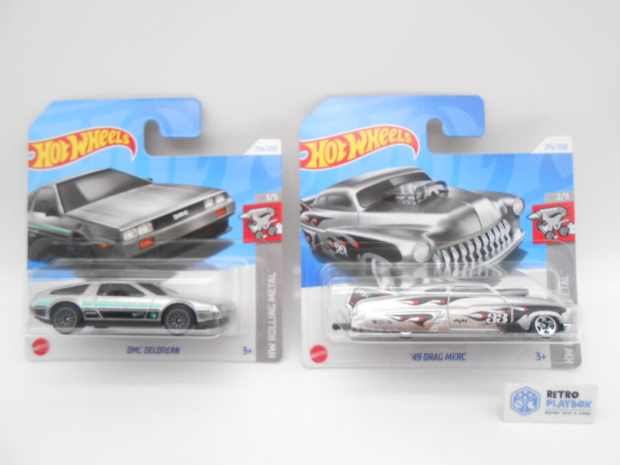 Hot Wheels HW Rolling Metal 49 Drag Merc + DMC Delorean Bundle Mattel