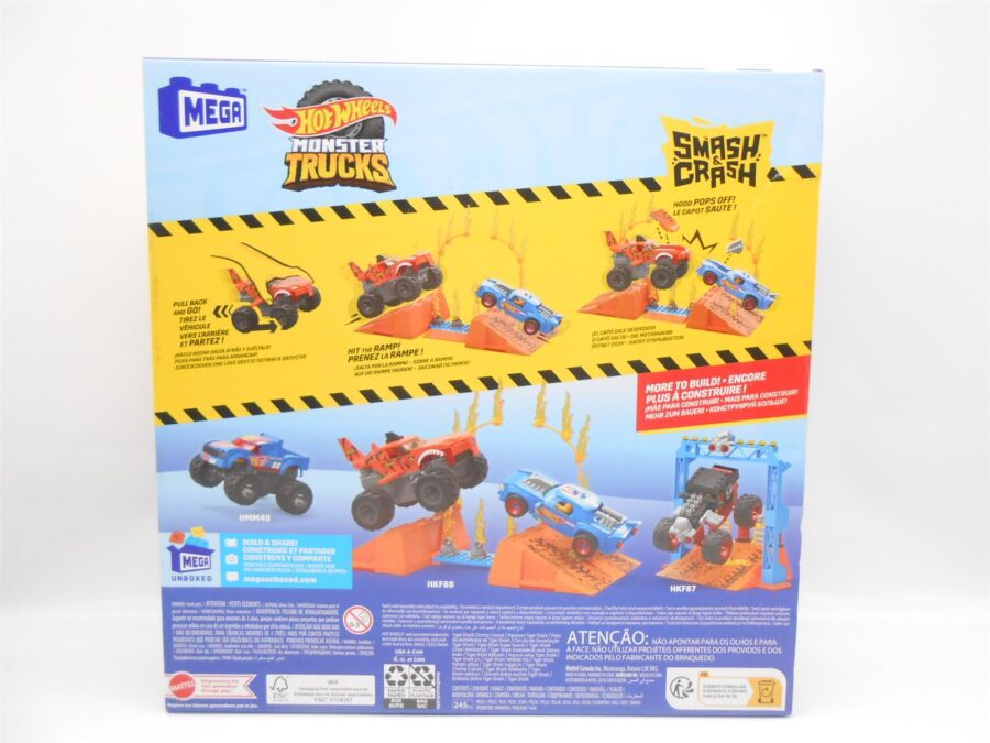 Mattel HKF88 MEGA Hot Wheels Monster Trucks Tiger Shark Crash Wettkampf