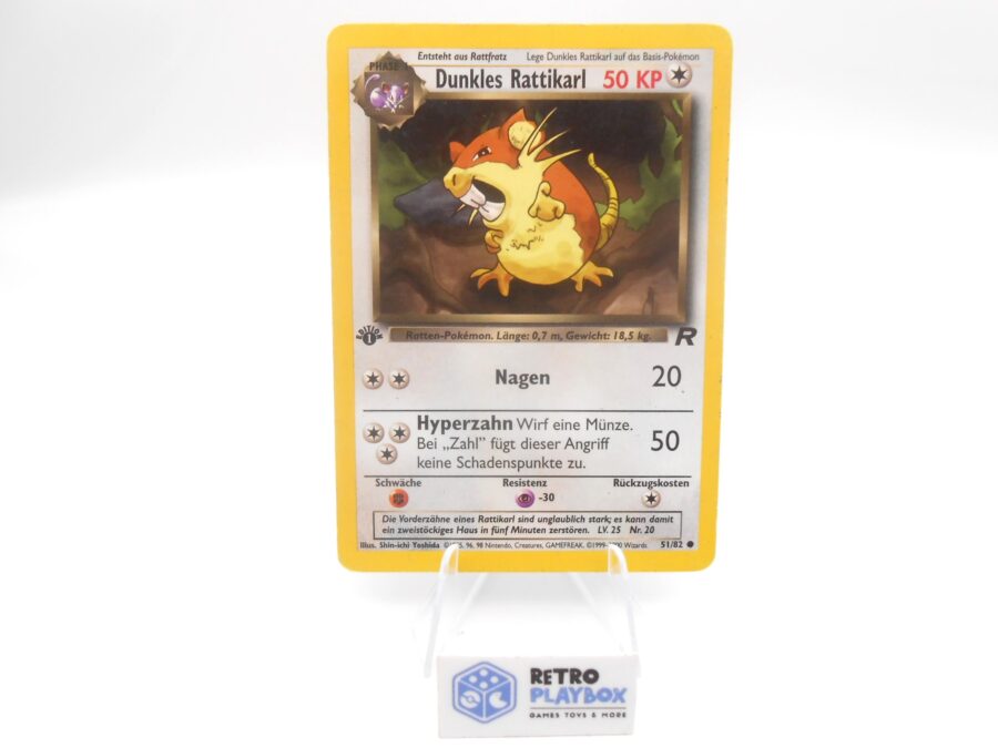 Pokémon DUNKLES RATTIKARL 51/82 1 Edition Team Rocket DE Vintage Karte
