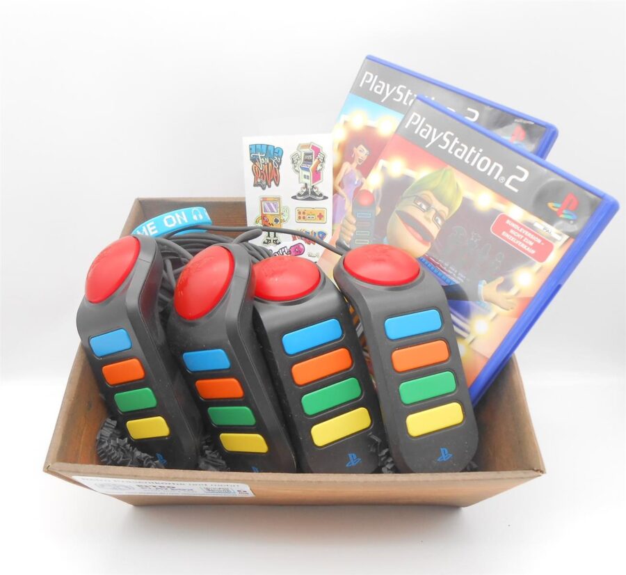 PRÄSENTKORB "BUZZ! PS2 Set" Playstation 2 Spiele + BUZZer!