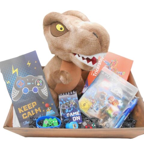 PRÄSENTKORB "Jurassic World" PS3 Spiel Dinosaurier Plüsch &mehr Geschenkidee