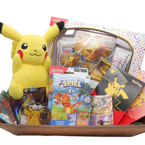 PRÄSENTKORB "Pikachu & Zapdos" TCG Pokémon Plüsch Geschenkidee