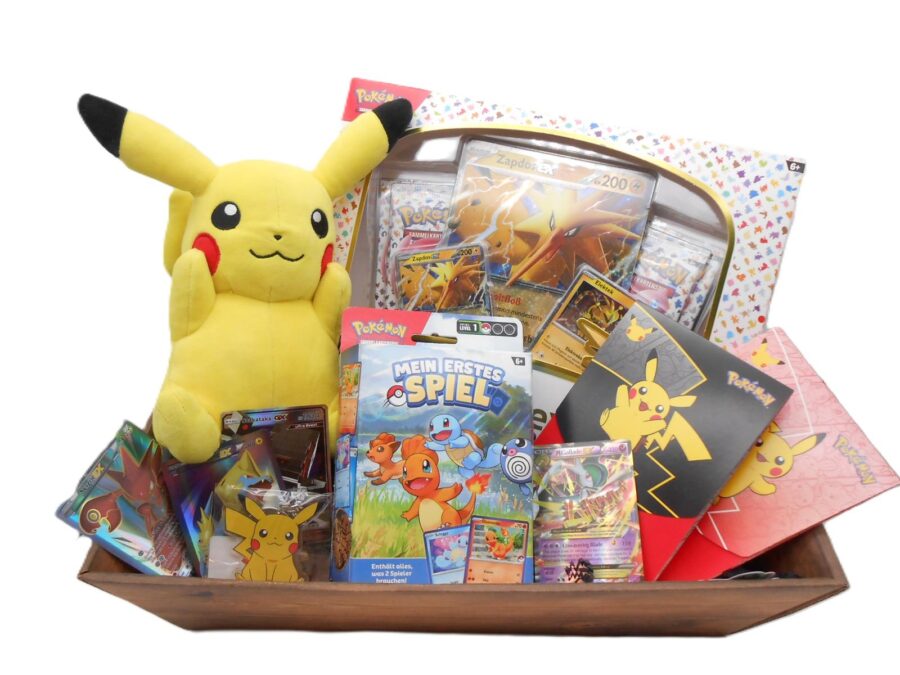 PRÄSENTKORB "Pikachu & Zapdos" TCG Pokémon Plüsch Geschenkidee