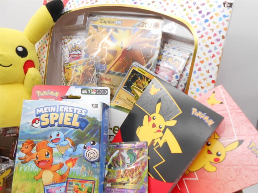 PRÄSENTKORB "Pikachu & Zapdos" TCG Pokémon Plüsch Geschenkidee