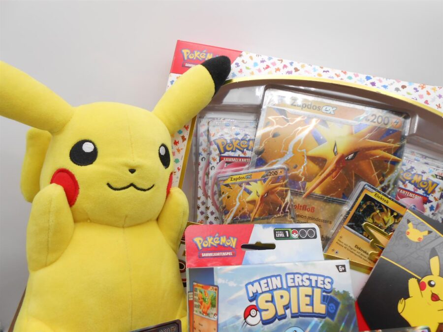 PRÄSENTKORB "Pikachu & Zapdos" TCG Pokémon Plüsch Geschenkidee