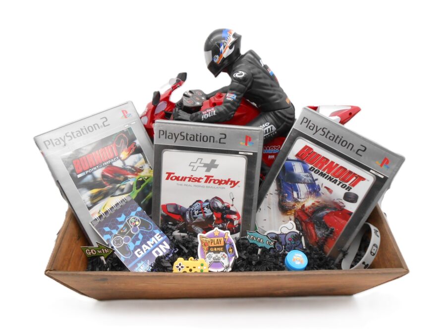 PRÄSENTKORB "PS2 Highspeed" Burnout Tourist Trophy Playstation Geschenkidee