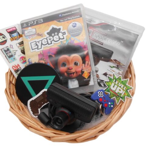 PRÄSENTKORB "PS3 EyePet + Kamera" Playstation 3 Retro Vintage Geschenkidee