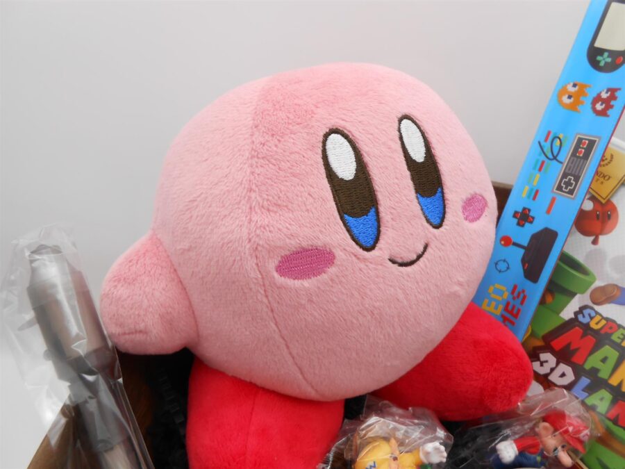 PRÄSENTKORB "Super Mario Land 3DS"+Kirby Plüsch Nintendo Gaming Geschenkidee