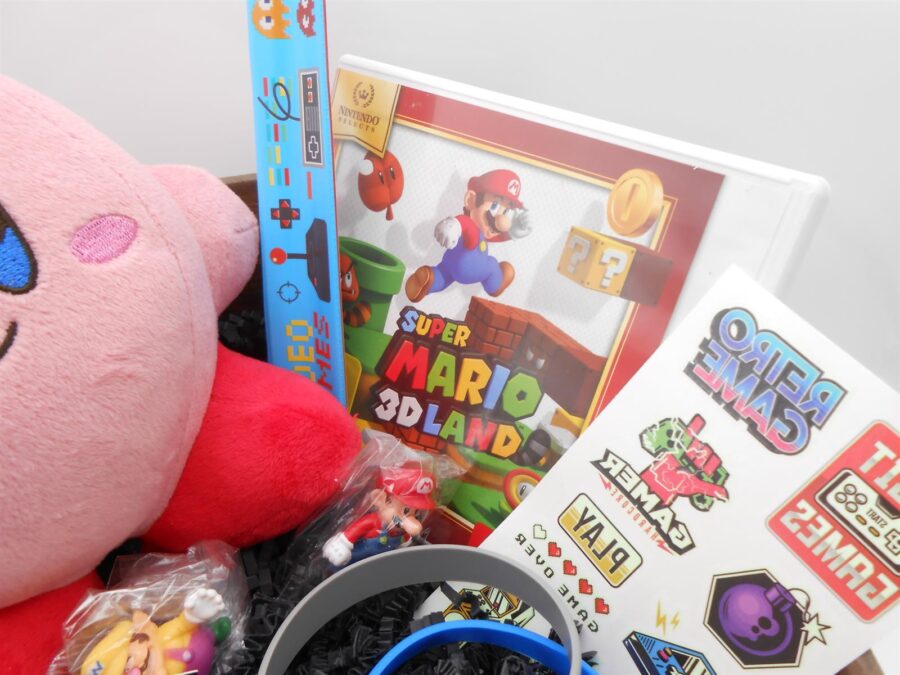 PRÄSENTKORB "Super Mario Land 3DS"+Kirby Plüsch Nintendo Gaming Geschenkidee