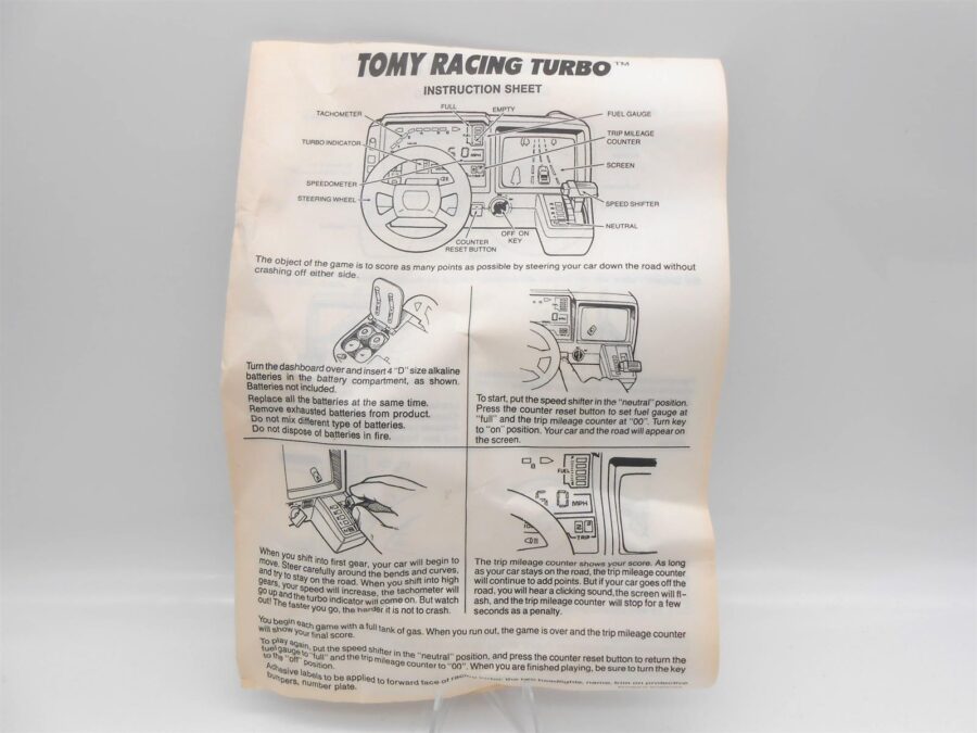 Racing Turbo Cockpit TOMY+ OVP Aufkleberbogen Anleitung 1982 getestet TOP