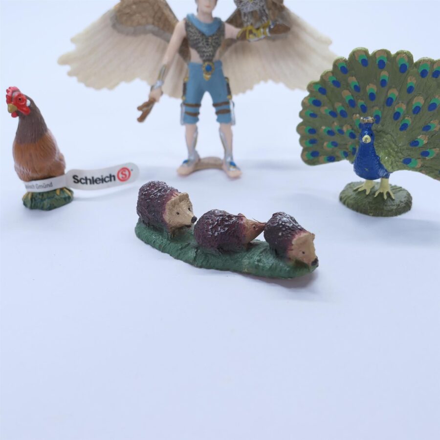 Schleich BULLYLAND 4 Figuren Bundle HUHN IGEL PFAU ARELAN + FALKE Retro