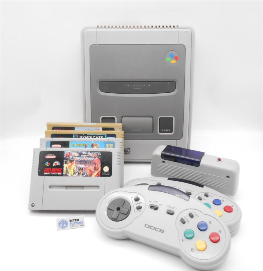 Super Nintendo SNES Konsole getestet +Wireless Controller & 4 Spiele