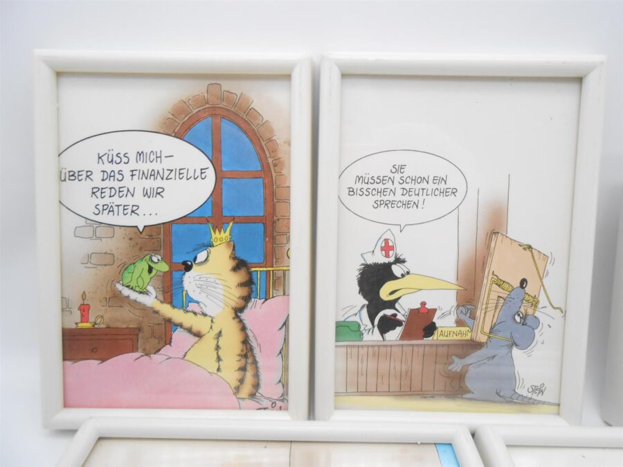 Uli Stein & Gerd Koch Cartoon Edition 7 Bilder +Rahmen in Postkartengröße