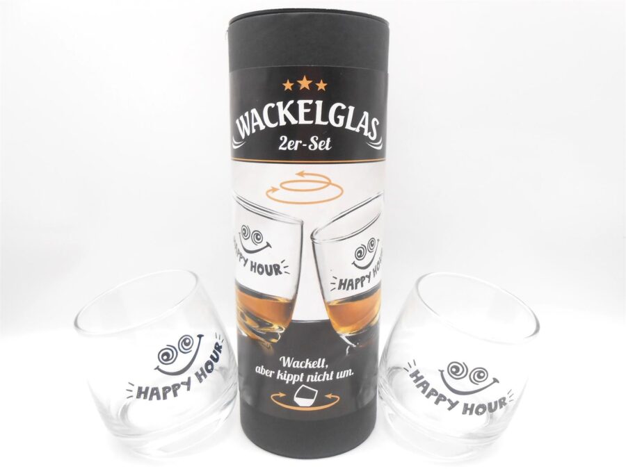 Wackelglas "Happy Hour", 2er Set Schwenkglas Whiskeyglas Rumglas