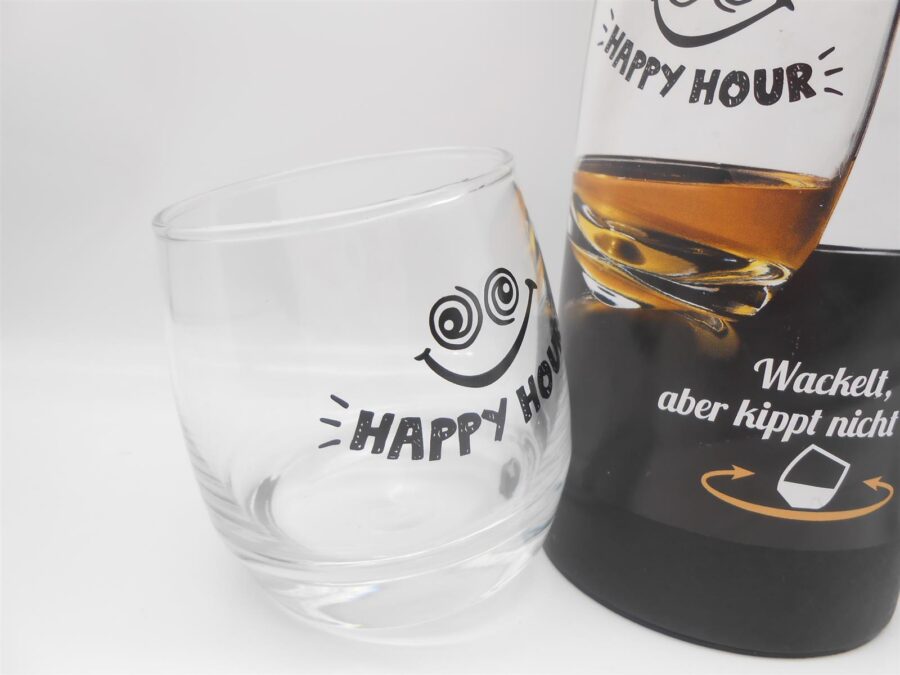 Wackelglas "Happy Hour", 2er Set Schwenkglas Whiskeyglas Rumglas
